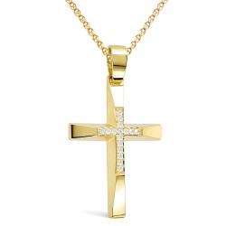 Χρυσός γυναικείος βαπτιστικός σταυρός Κ9 με αλυσίδα